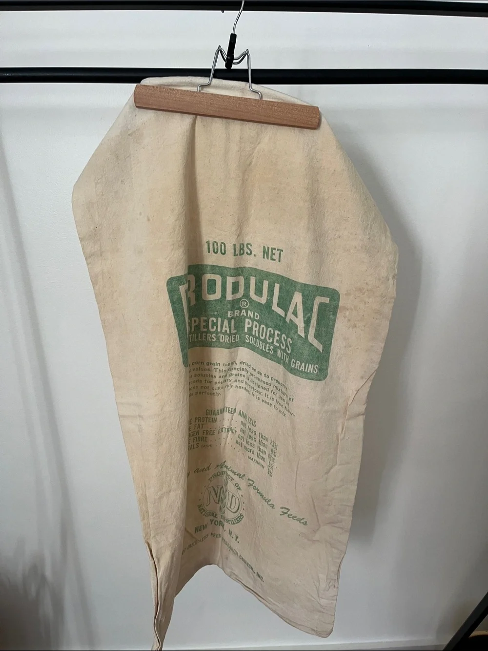 Vintage Produlac National Distillers Feed Sack, Cotton, New York NY, Green Prin